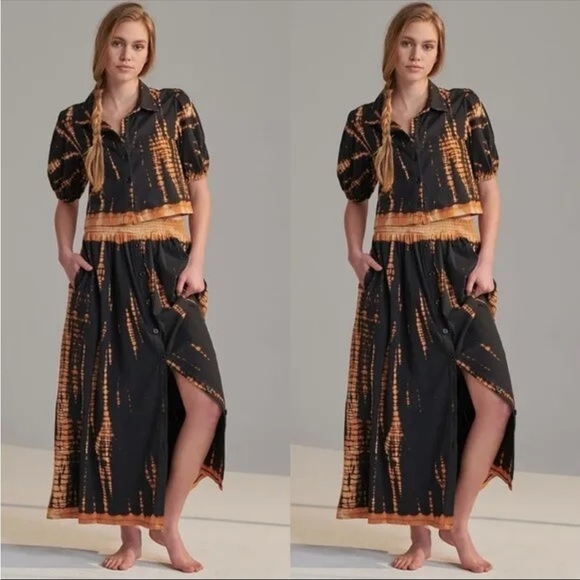 Anthropologie Dresses & Skirts - Anthropologie Saturday Sunday Black and Tan Tie Dye Skirt Set